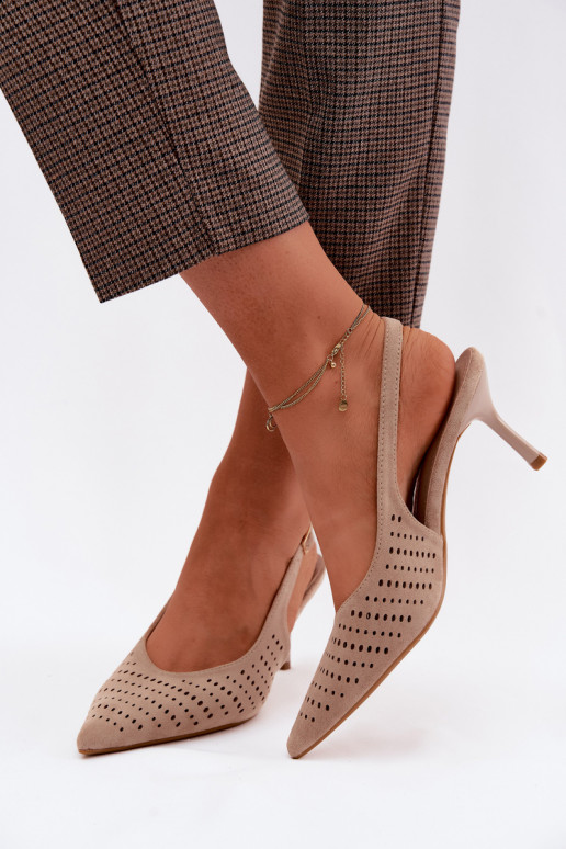 Women's Openwork High Heel Sandals Made of Faux Suede Beige Torielle