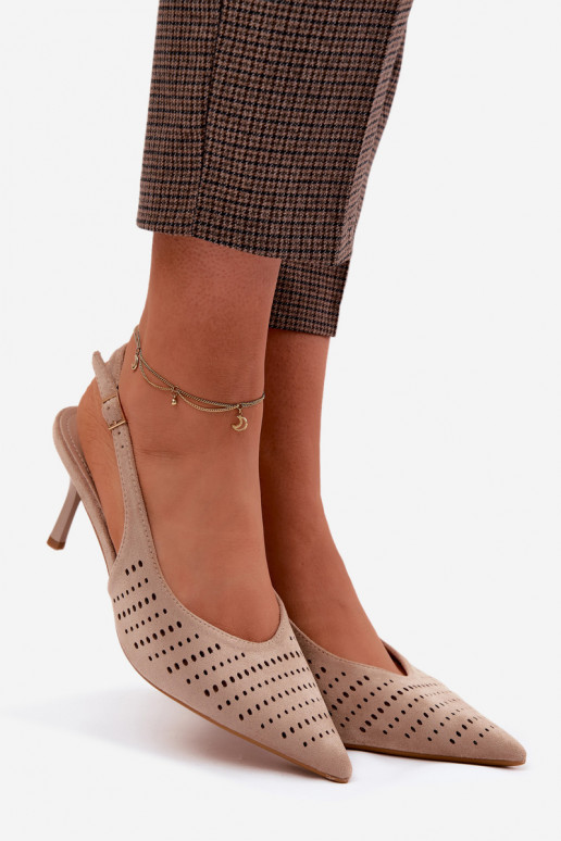 Women's Openwork High Heel Sandals Made of Faux Suede Beige Torielle