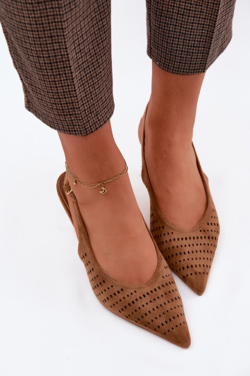 Women's Openwork Heeled Sandals Made of Faux Suede Light Brown Torielle