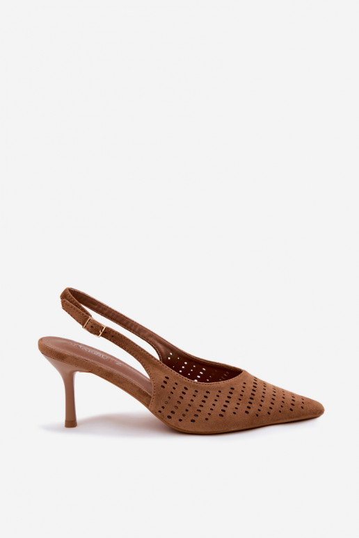 Women's Openwork Heeled Sandals Made of Faux Suede Light Brown Torielle