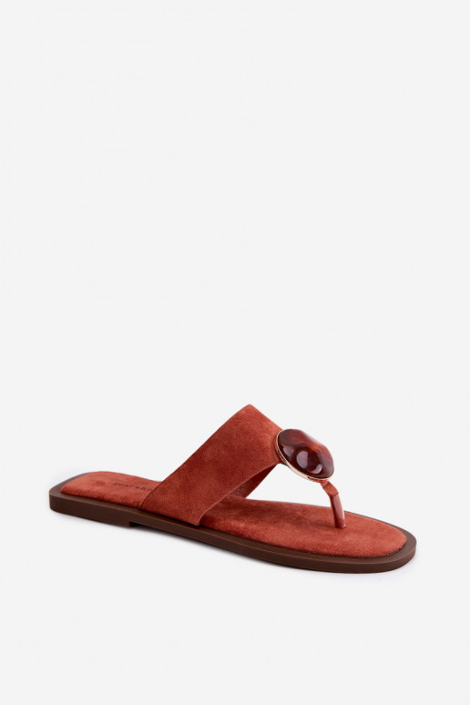 Orange flat slippers with faux suede ornaments Selvessa