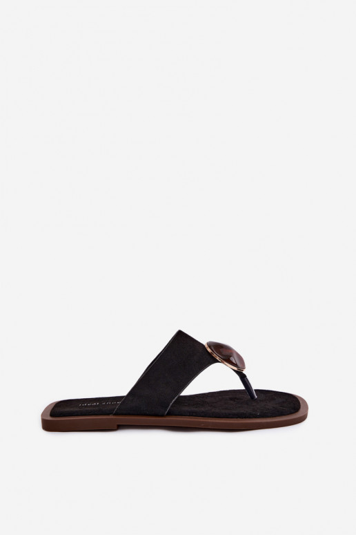 Women's Flat Black Eco Suede Thongs Selvessa