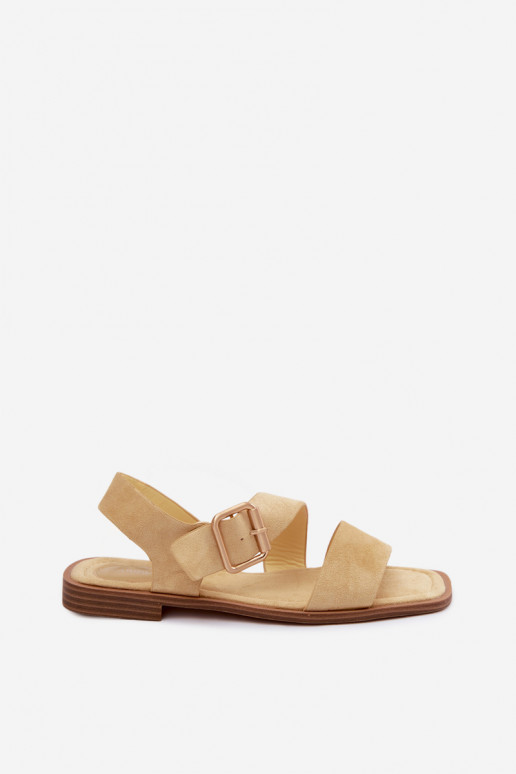 Yellow women's sandals with wide heels and gold buckles Verissea