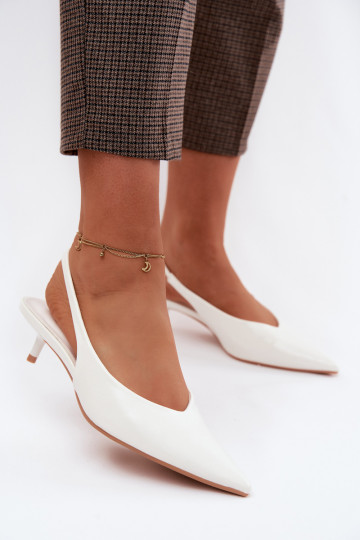 Patent Leather Women's Sandals Made of Faux Leather with Heels White Averelle 2