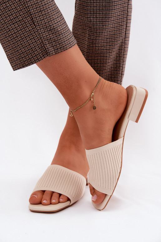 Material Women's Flat Low Heel Light Beige Belissea