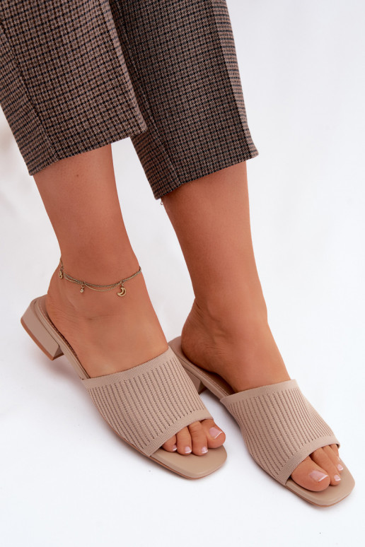 Material Women's Flat Dark Beige Slides Belissea