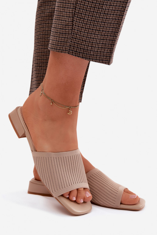 Material Women's Flat Dark Beige Slides Belissea