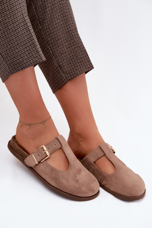 Women's Mule Slippers Dark Beige Faux Suede Melvia