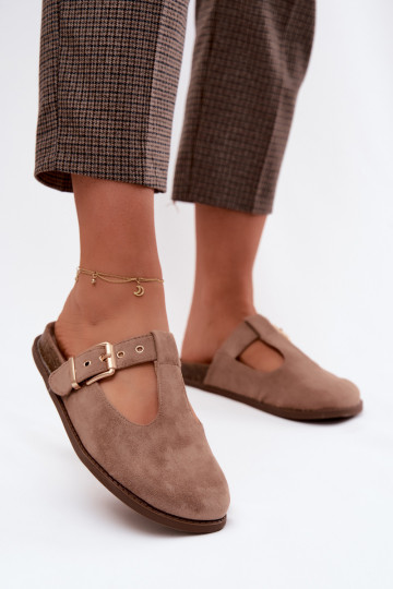 Women's Mule Slippers Dark Beige Faux Suede Melvia 2
