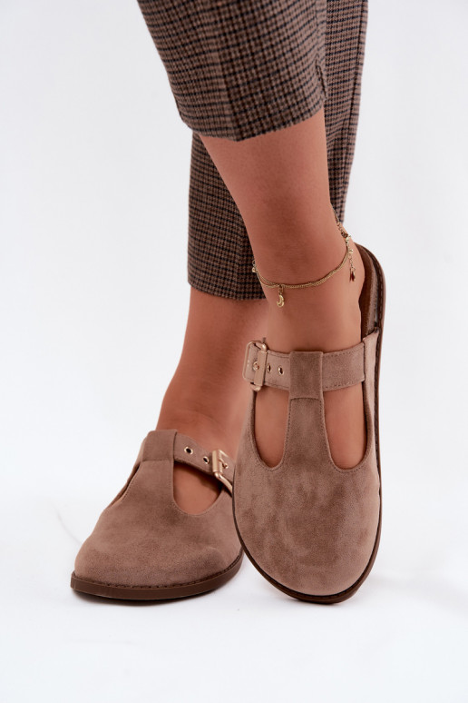 Klapki Damskie MulewithImitacji Zamszu Ciemnobeżowe Melvia