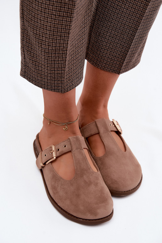 Women's Mule Slippers Dark Beige Faux Suede Melvia