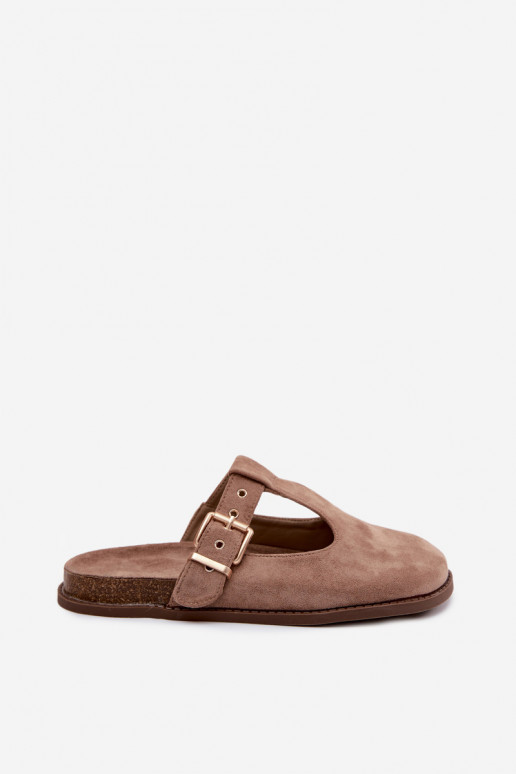 Women's Mule Slippers Dark Beige Faux Suede Melvia