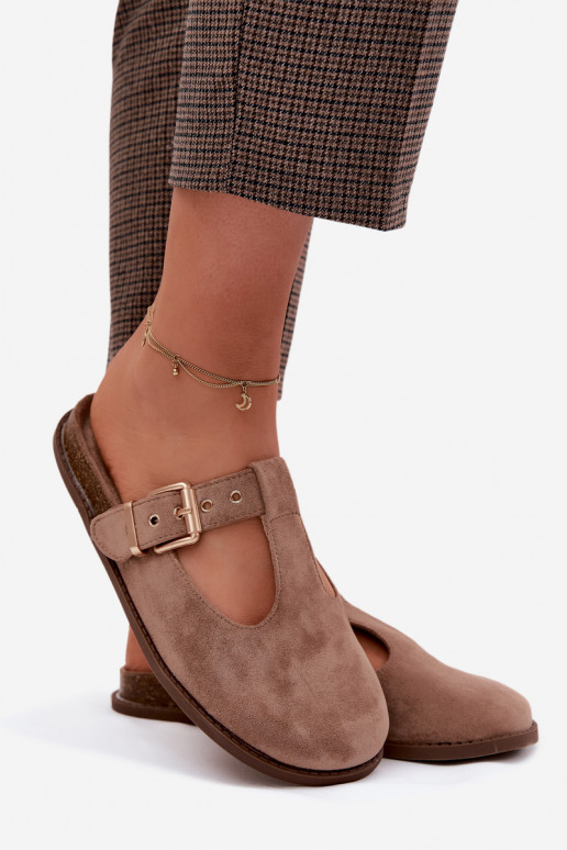 Women's Mule Slippers Dark Beige Faux Suede Melvia