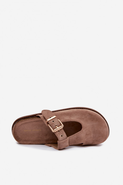 Women's Mule Slippers Dark Beige Faux Suede Melvia