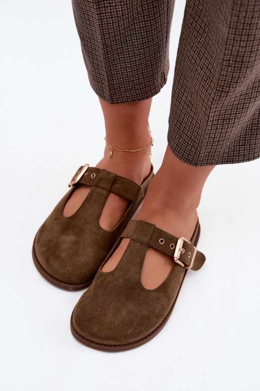 Women's Mules Dark Green Suede Look Imitation Melvia