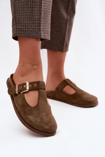 Women's slippers in faux suede in khaki color Melvia 2