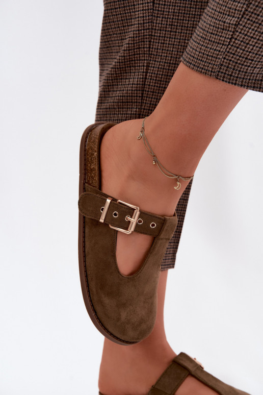 Women's slippers in faux suede in khaki color Melvia