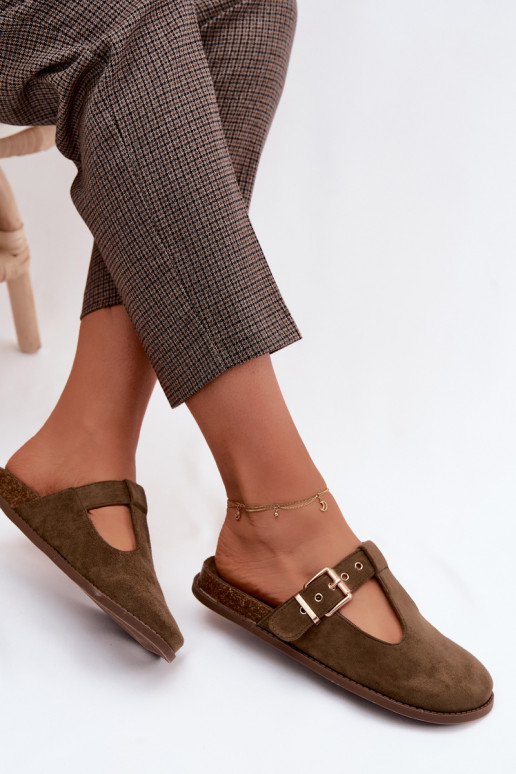 Women's slippers in faux suede in khaki color Melvia