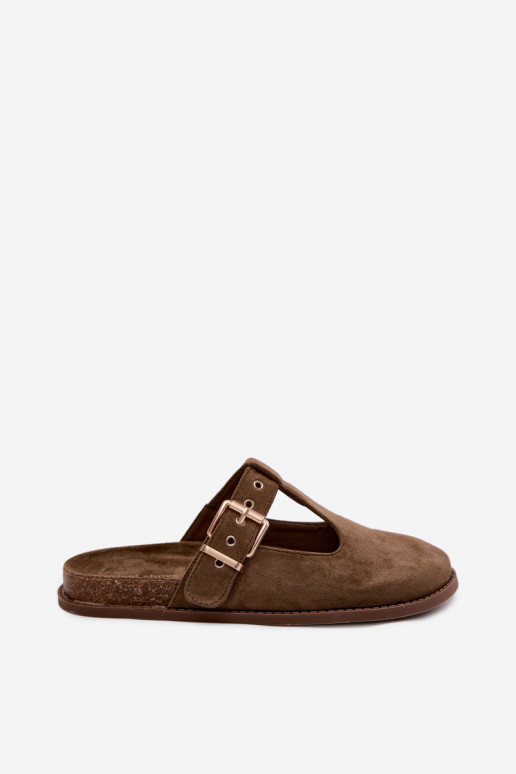 Women's slippers in faux suede in khaki color Melvia
