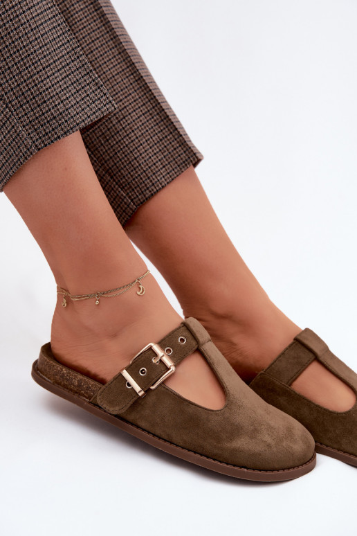 Women's Mules Dark Green Suede Look Imitation Melvia