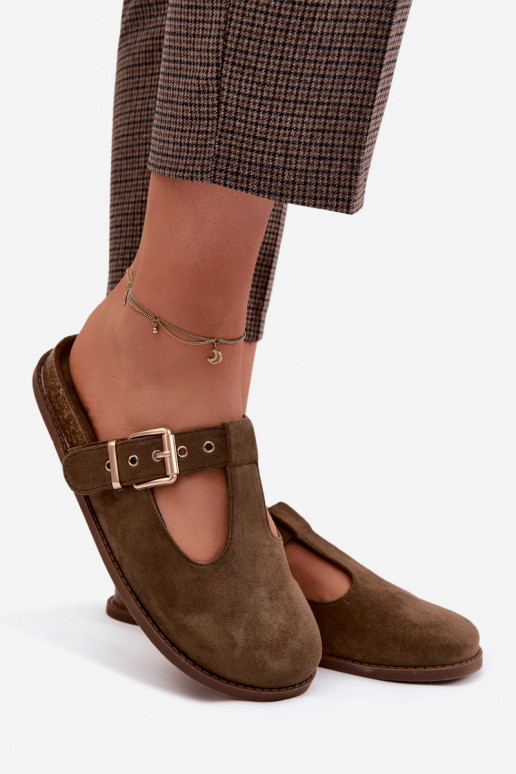 Women's Mules Dark Green Suede Look Imitation Melvia