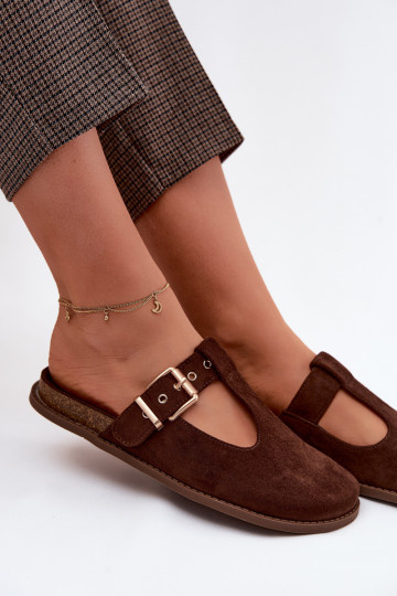 Moteriškos šlepetės iš dirbtinės zomšos Czekolado Melvia