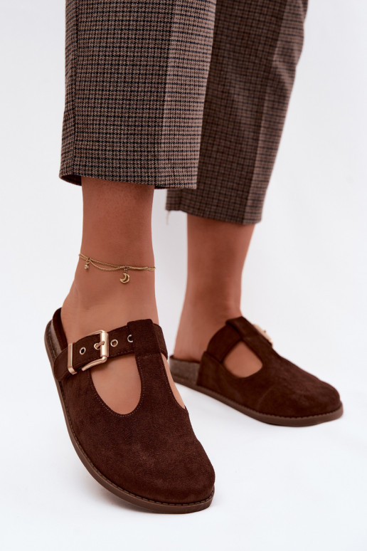 Women's Mules Chocolate Suede Imitation Melvia