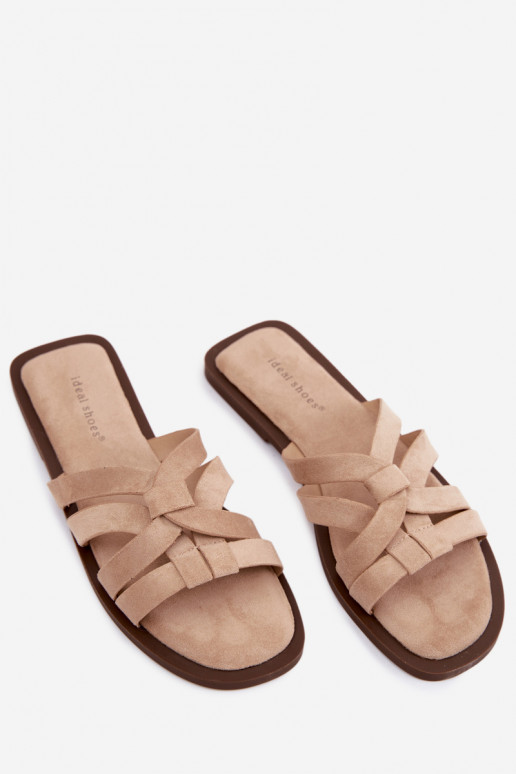 Women's Flat Slides With Straps Faux Suede Beige Calvia