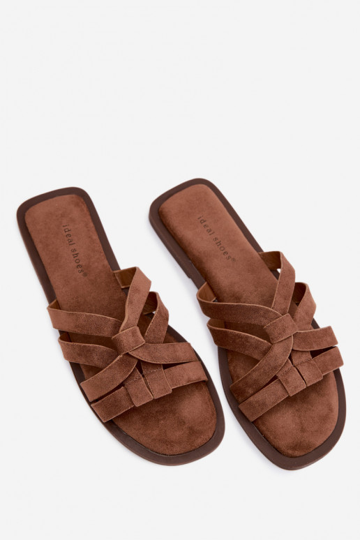 Women's Flat Sandals With Straps Faux Suede Brown Calvia