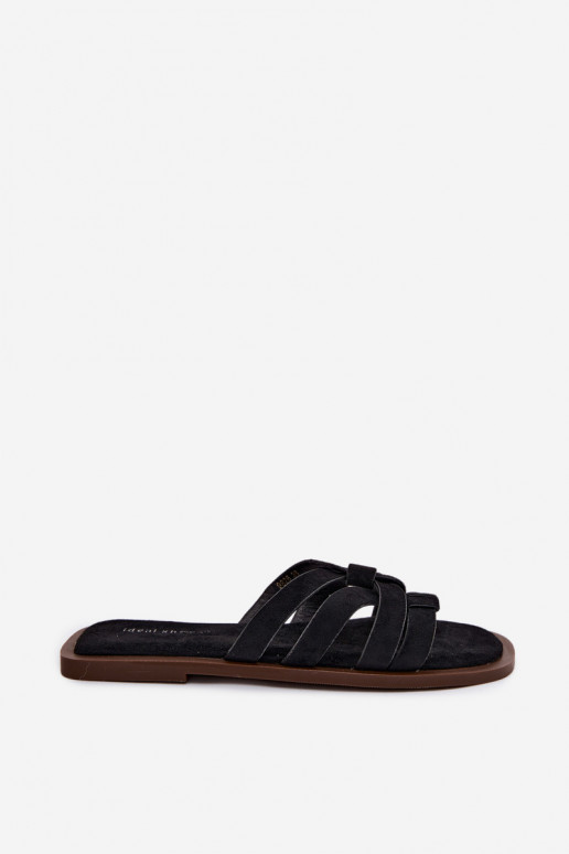 Women's slippers with straps in faux suede in black color Calvia
