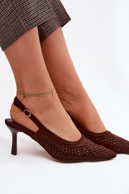 Women's Open-Toe Heeled Sandals Made of Faux Suede Chocolate Velvia