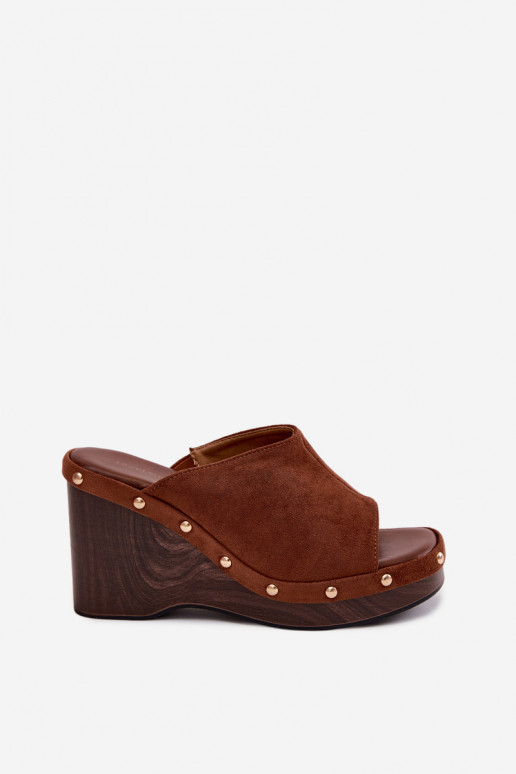 Women's Platform Sandals with Faux Suede Gold Buckles Camel Norvia