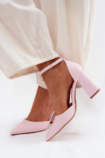 Pink Block Heel Shoes with Faux Leather Selvra
