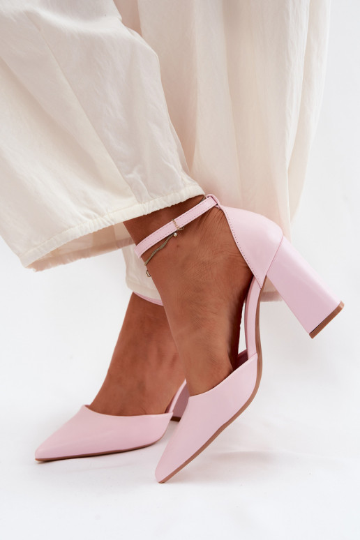 Pink Block Heel Shoes with Faux Leather Selvra
