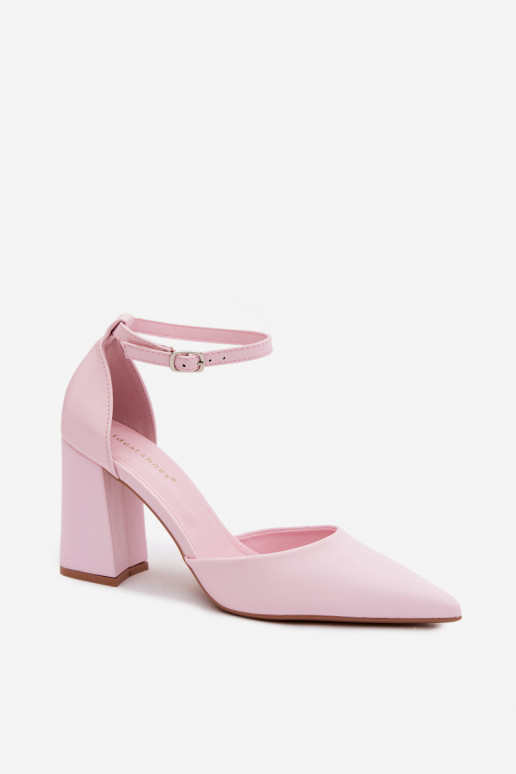 Pink Block Heel Shoes with Faux Leather Selvra