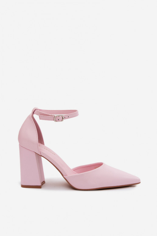 Pink Block Heel Shoes with Faux Leather Selvra