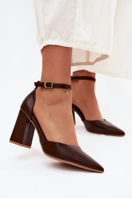 Brown Block Heel Shoes Imitation Leather Selvra