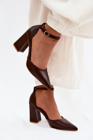 Brown Block Heel Shoes Imitation Leather Selvra 2