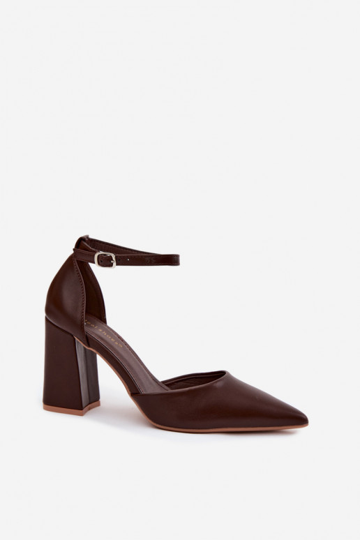 Brown Block Heel Shoes Imitation Leather Selvra
