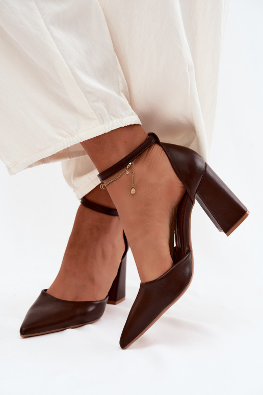 Brown Block Heel Shoes Imitation Leather Selvra