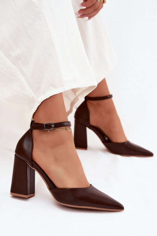 Brown Block Heel Shoes Imitation Leather Selvra