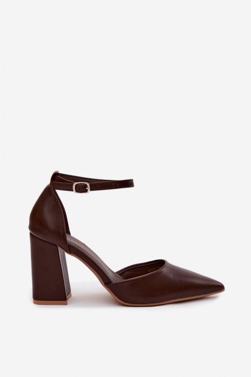 Brown Block Heel Shoes Imitation Leather Selvra
