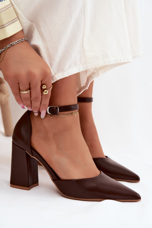 Brown Block Heel Shoes Imitation Leather Selvra