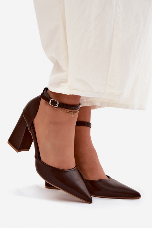Brown Block Heel Shoes Imitation Leather Selvra