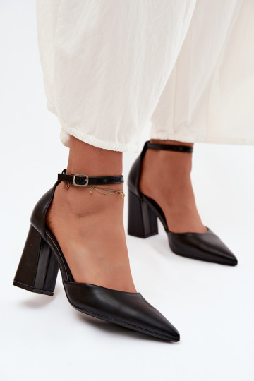 Black Imitation Leather Block Heel Shoes Selvra 2
