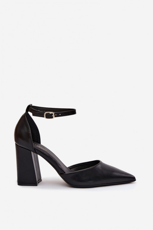 Black Imitation Leather Block Heel Shoes Selvra