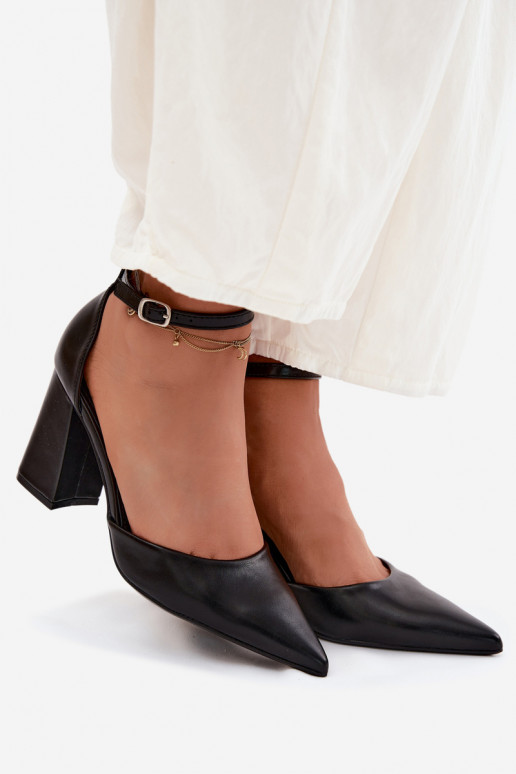 Black Imitation Leather Block Heel Shoes Selvra
