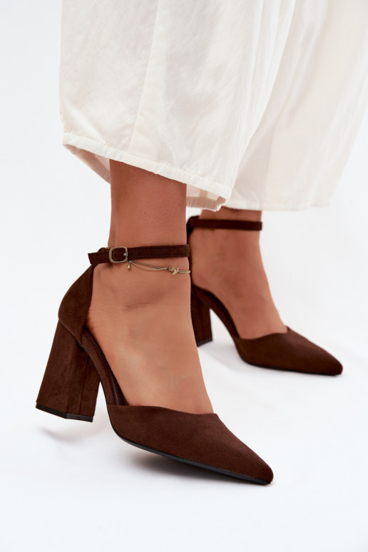 Chocolate Faux Suede Block Heel Shoes Selvra