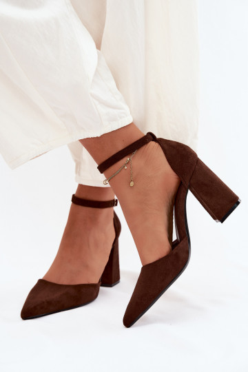 Chocolate Faux Suede Block Heel Shoes Selvra 2