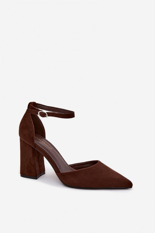 Chocolate Faux Suede Block Heel Shoes Selvra